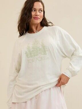 Aerie Cozy Long Sleeve Oversized Boyfriend T-Shirt - Soft MUSLIN